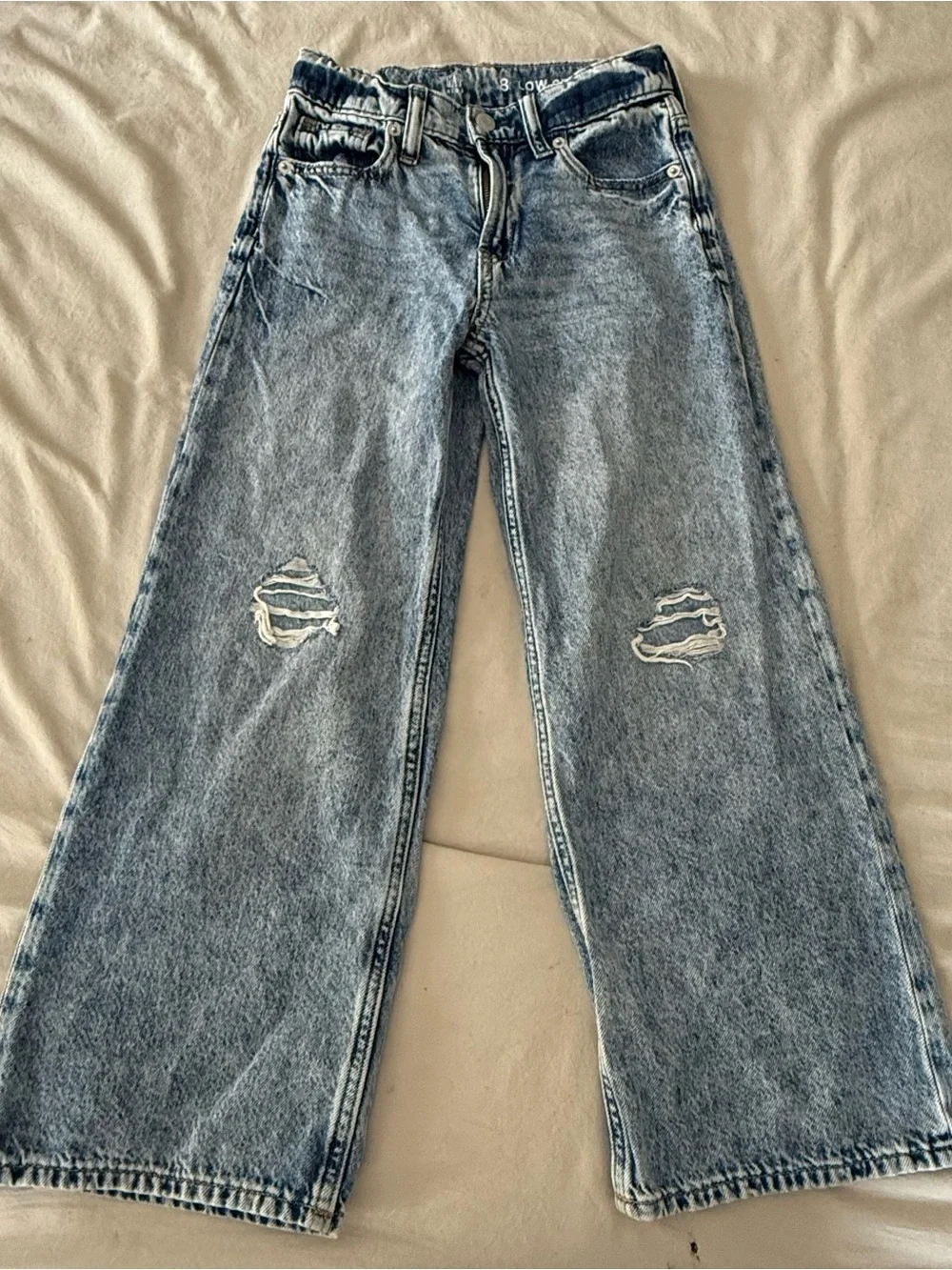 Gap Kids Low Stride Wide Leg Distressed Jeans‎ Girls Size 8 Light Wash Denim